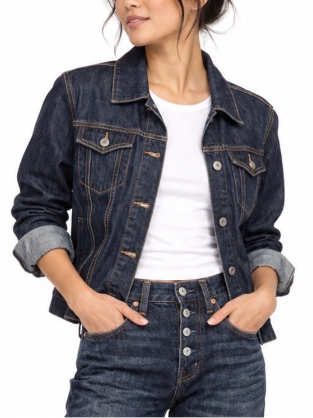 Lucky Brand Denim Utility Jacket. Dark Wash. 4-Pocket Design. Women’s Size L.